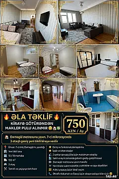 Kirayə verilir 3 otaqlı yeni tikili 100 m² — Bakı 3 otaq 100.00 m²