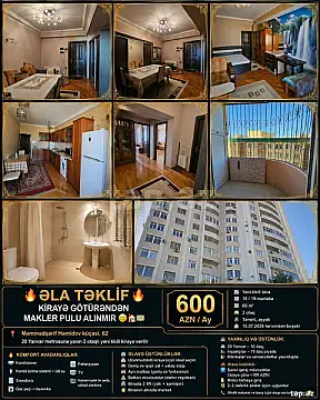 Kirayə verilir 2 otaqlı yeni tikili 60 m² — Bakı 2 otaq 60.00 m²