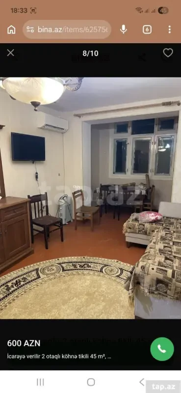 Kirayə verilir 2 otaqlı mənzil 45 m²