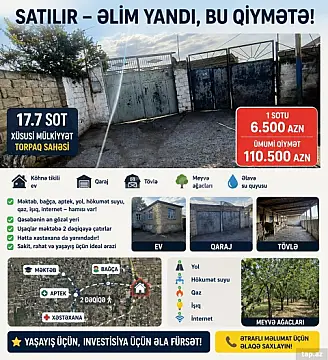 Satılır torpaq sahəsi — Bakı, Türkan