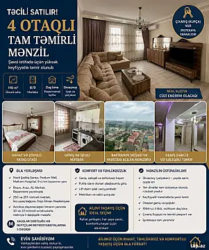 Satılır 4 otaqlı mənzil 110 m² — Bakı 4 otaq 110.00 m²