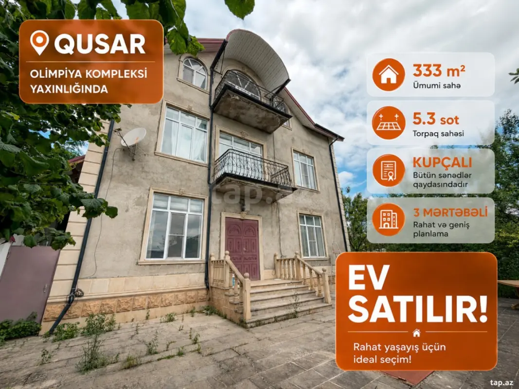 Satılır 7 otaqlı həyət evi 333 m²