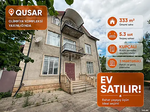 Satılır 7 otaqlı həyət evi 333 m² — Qusar 7 otaq 333.00 m²