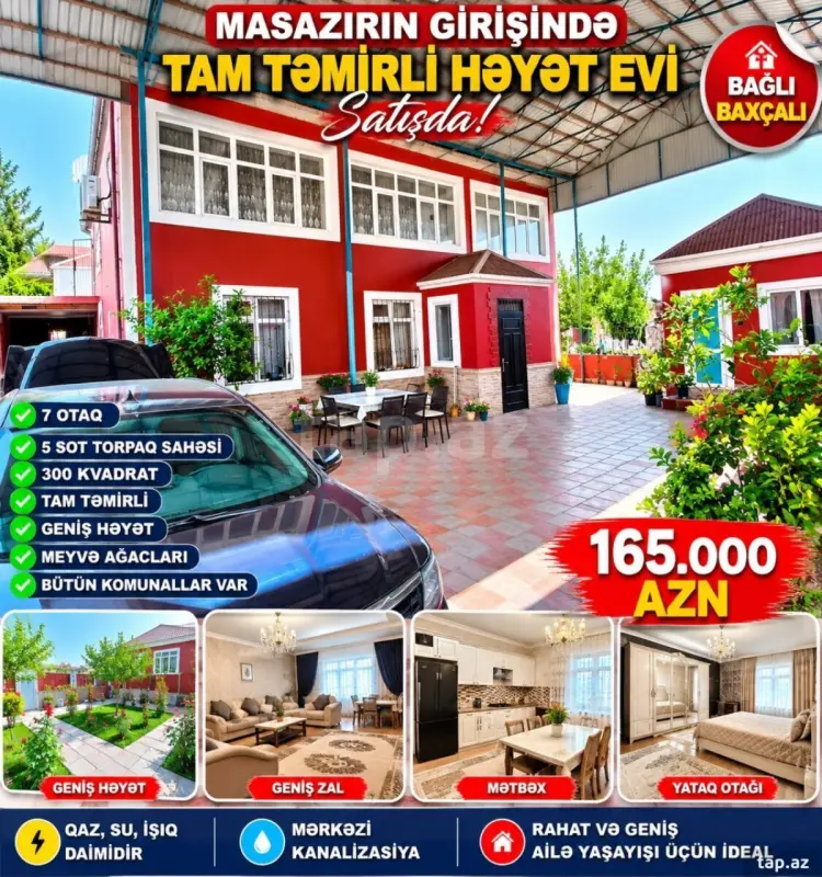 Satılır 7 otaqlı həyət evi 300 m²