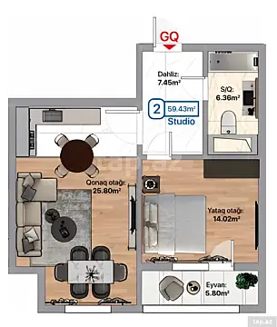 Satılır 2 otaqlı yeni tikili 60 m² — Bakı 2 otaq 60.00 m²