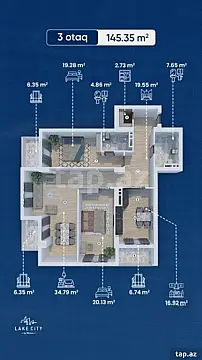Satılır 3 otaqlı yeni tikili 145 m² — Bakı 3 otaq 145.00 m²
