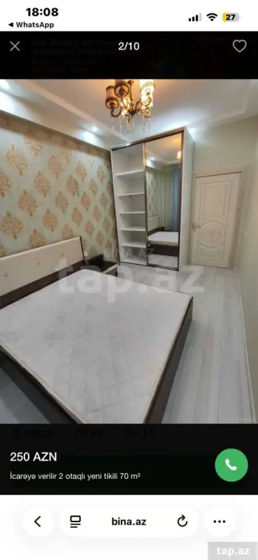 Kirayə verilir 2 otaqlı yeni tikili 70 m²