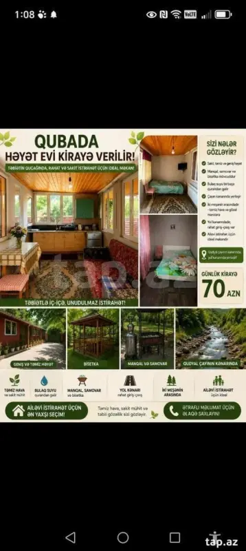 Kirayə verilir 2 otaqlı həyət evi 100 m²