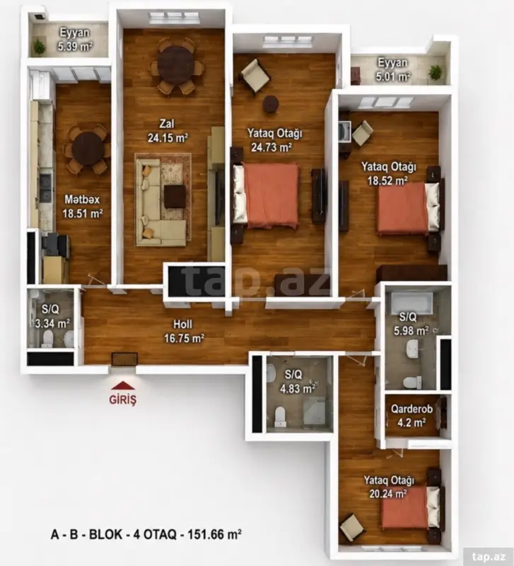 Satılır 4 otaqlı yeni tikili 155 m²