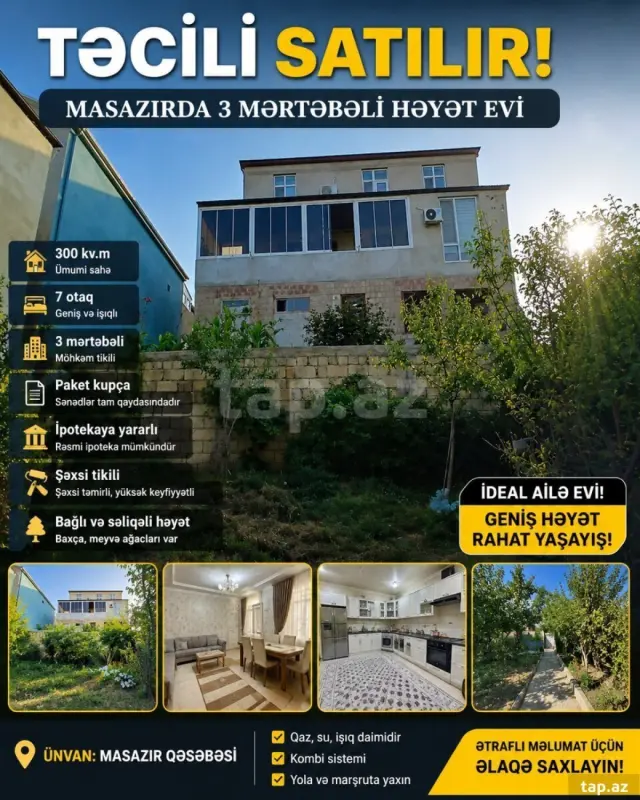 Satılır 7 otaqlı həyət evi 300 m²