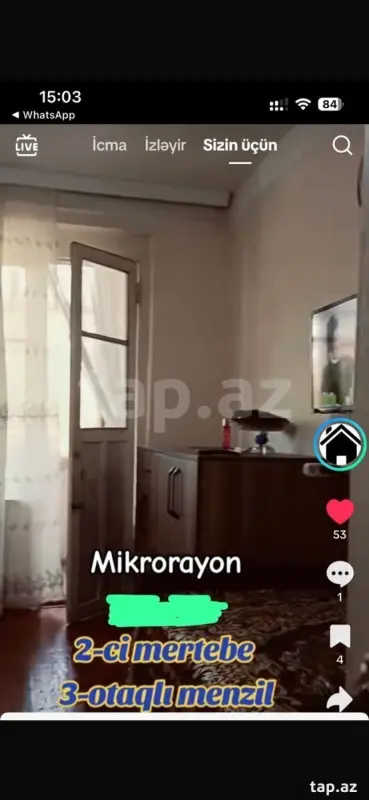 Satılır 3 otaqlı mənzil 72 m²