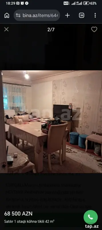 Satılır 1 otaqlı mənzil 35 m²