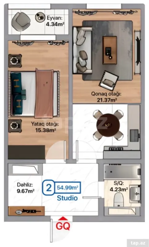 Satılır 2 otaqlı yeni tikili 55 m²
