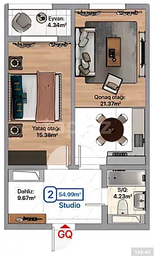 Satılır 2 otaqlı yeni tikili 55 m² — Xırdalan, Xırdalan 2 otaq 55.00 m²