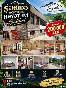 Satılır 9 otaqlı həyət evi 200 m² — Şəki 9 otaq 200.00 m²