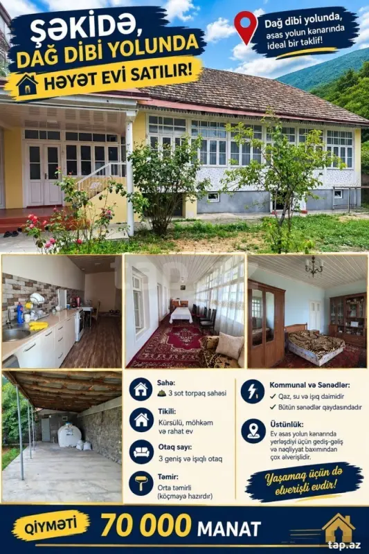 Satılır 3 otaqlı həyət evi 100 m²