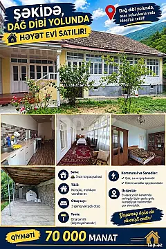 Satılır 3 otaqlı həyət evi 100 m² — Şəki 3 otaq 100.00 m²