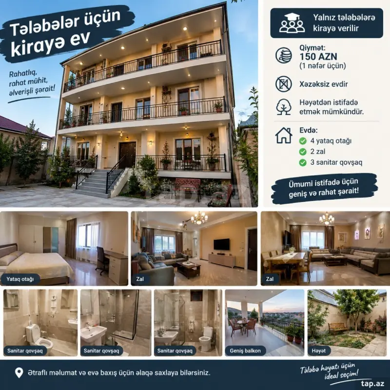 Kirayə verilir 6 otaqlı həyət evi 400 m²