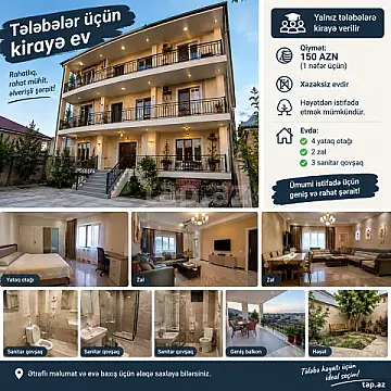 Kirayə verilir 6 otaqlı həyət evi 400 m² — Bakı 6 otaq 400.00 m²