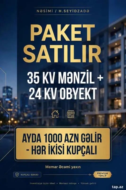 Satılır 1 otaqlı mənzil 60 m²