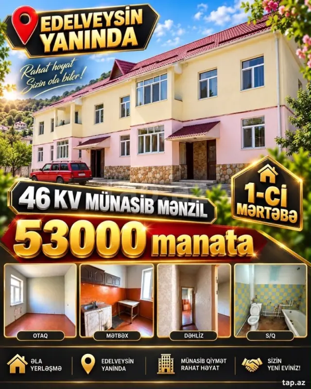 Satılır 2 otaqlı mənzil 44 m²