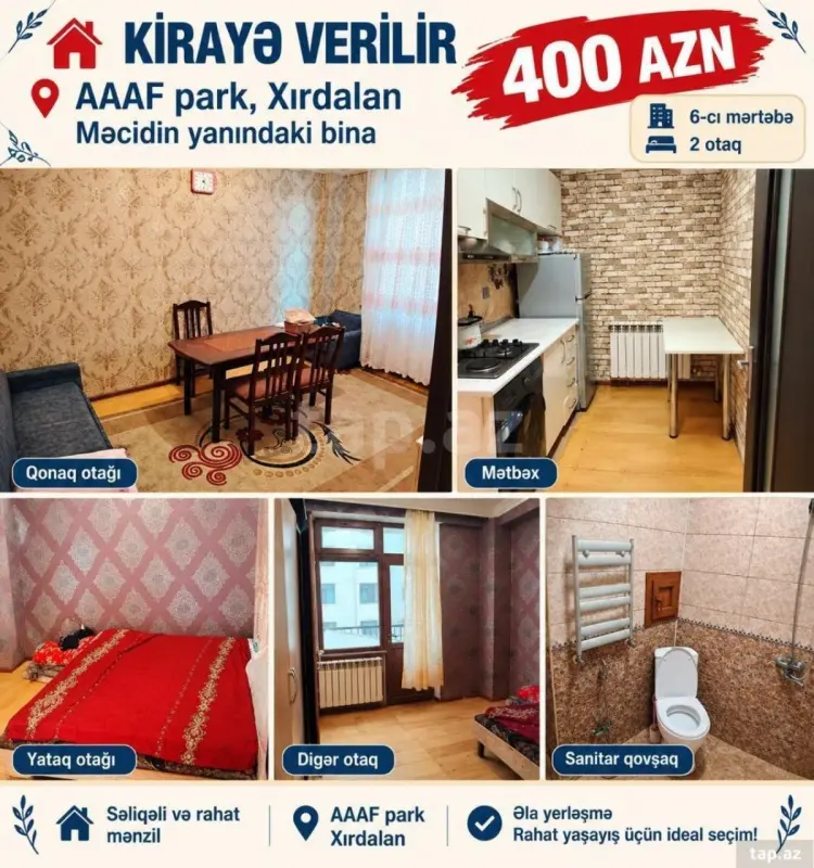 Kirayə verilir 2 otaqlı yeni tikili 40 m²