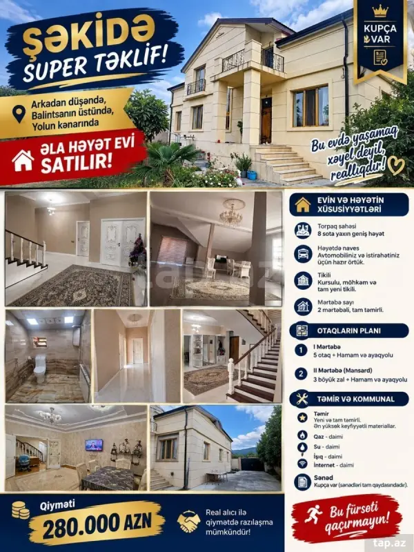 Satılır 8 otaqlı həyət evi 220 m²