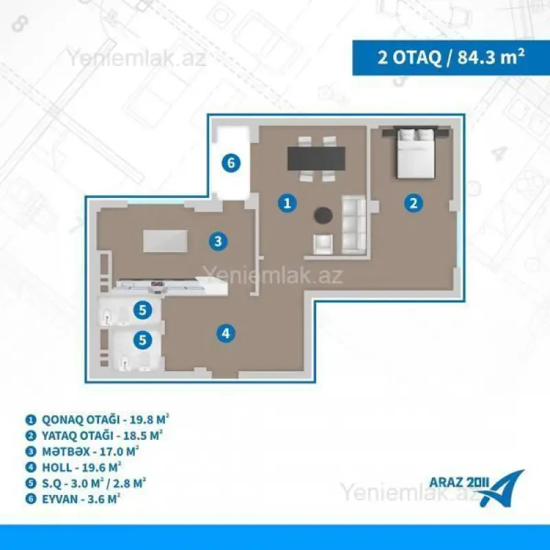 Satılır 2 otaqlı yeni tikili 85 m²
