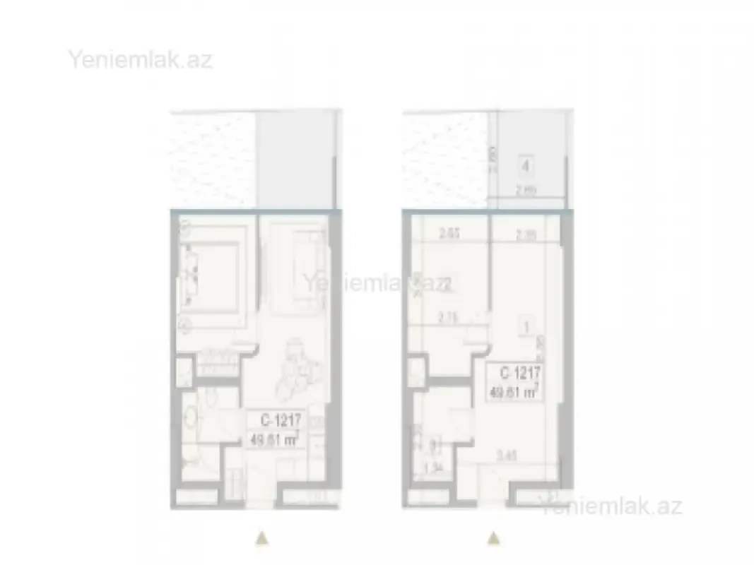 Satılır 1 otaqlı yeni tikili 49.61 m²
