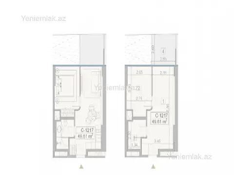 Satılır 1 otaqlı yeni tikili 49.61 m² — Bakı, Sabunçu 1 otaq 49.61 m²