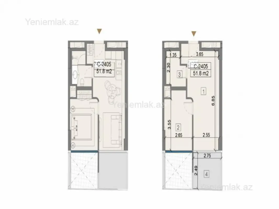 Satılır 1 otaqlı yeni tikili 51.8 m²