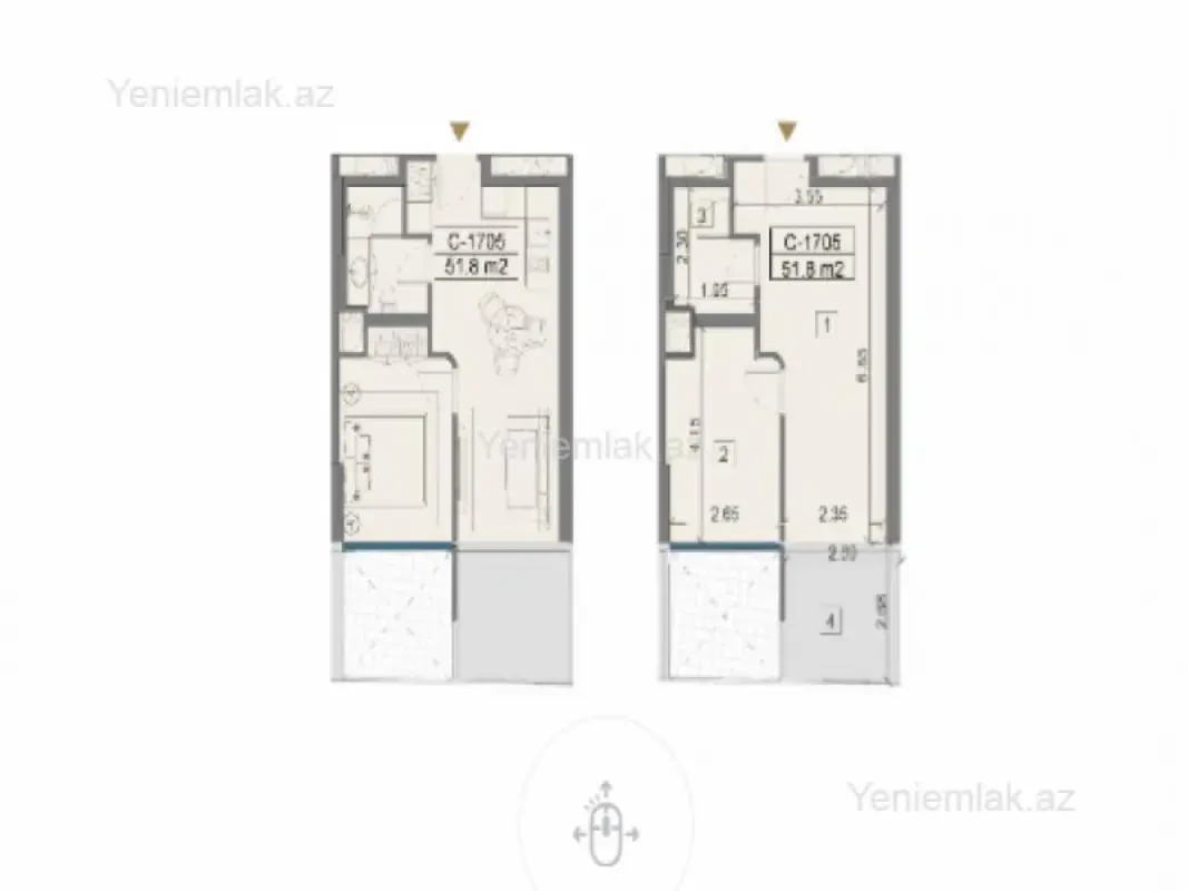 Satılır 1 otaqlı yeni tikili 51.8 m²