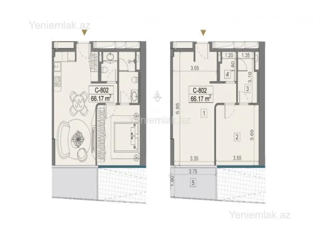 Satılır 1 otaqlı yeni tikili 66.17 m²