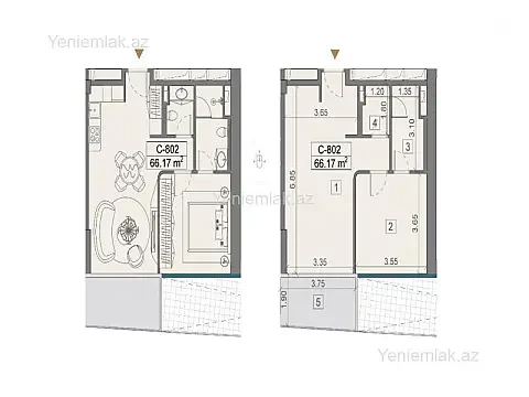 Satılır 1 otaqlı yeni tikili 66.17 m² — Bakı, Sabunçu 1 otaq 66.17 m²