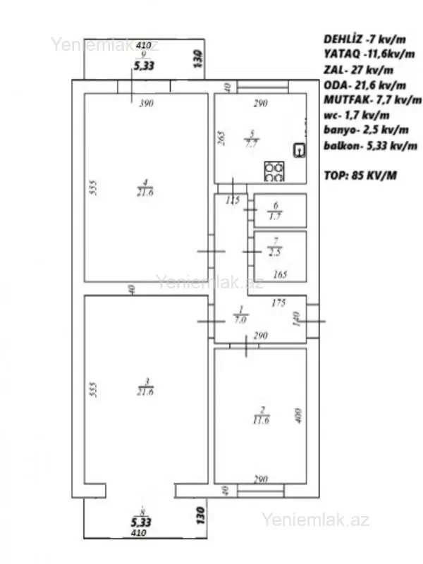 Satılır 3 otaqlı köhnə tikili 85 m²