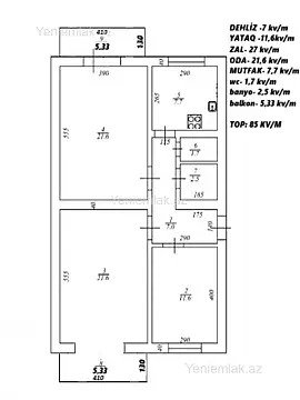 Satılır 3 otaqlı köhnə tikili 85 m² — Bakı, Nərimanov 3 otaq 85.00 m²