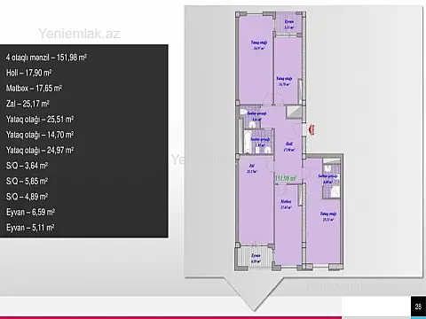 Satılır 3 otaqlı yeni tikili 155 m² — Bakı, Xətai 3 otaq 155.00 m²