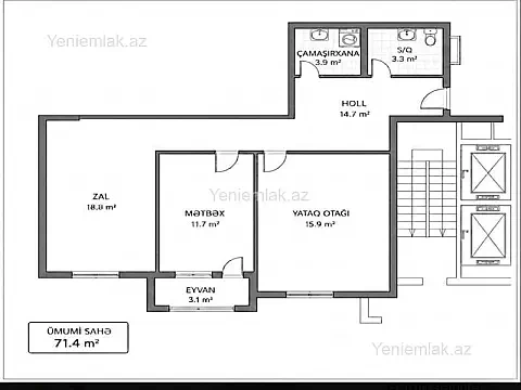 Satılır 2 otaqlı yeni tikili 71.4 m² — Bakı, Binəqədi 2 otaq 71.40 m²