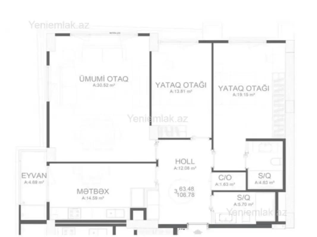 Satılır 3 otaqlı yeni tikili 106.9 m²