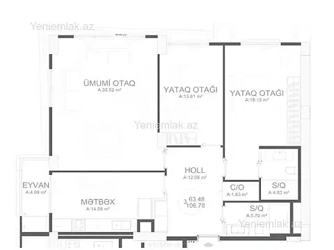 Satılır 3 otaqlı yeni tikili 106.9 m² — Bakı, Nərimanov 3 otaq 106.90 m²
