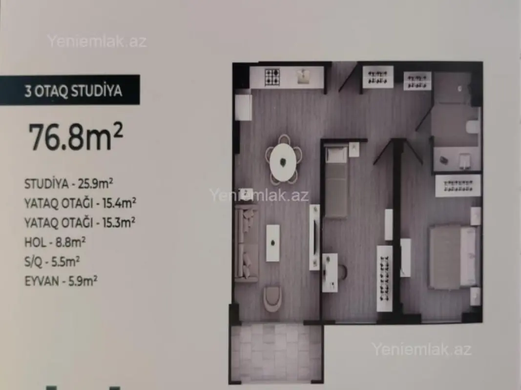 Satılır 3 otaqlı yeni tikili 80 m²