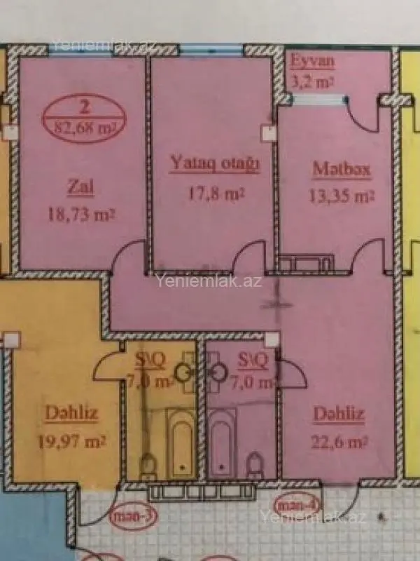 Satılır 2 otaqlı yeni tikili 82.68 m²