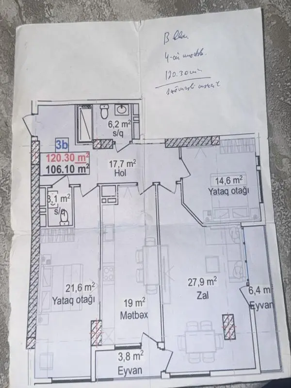 Satılır 3 otaqlı yeni tikili 120 m²