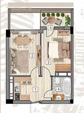 Satılır 2 otaqlı yeni tikili 45 m² — Bakı, Sabunçu 2 otaq 45.00 m²