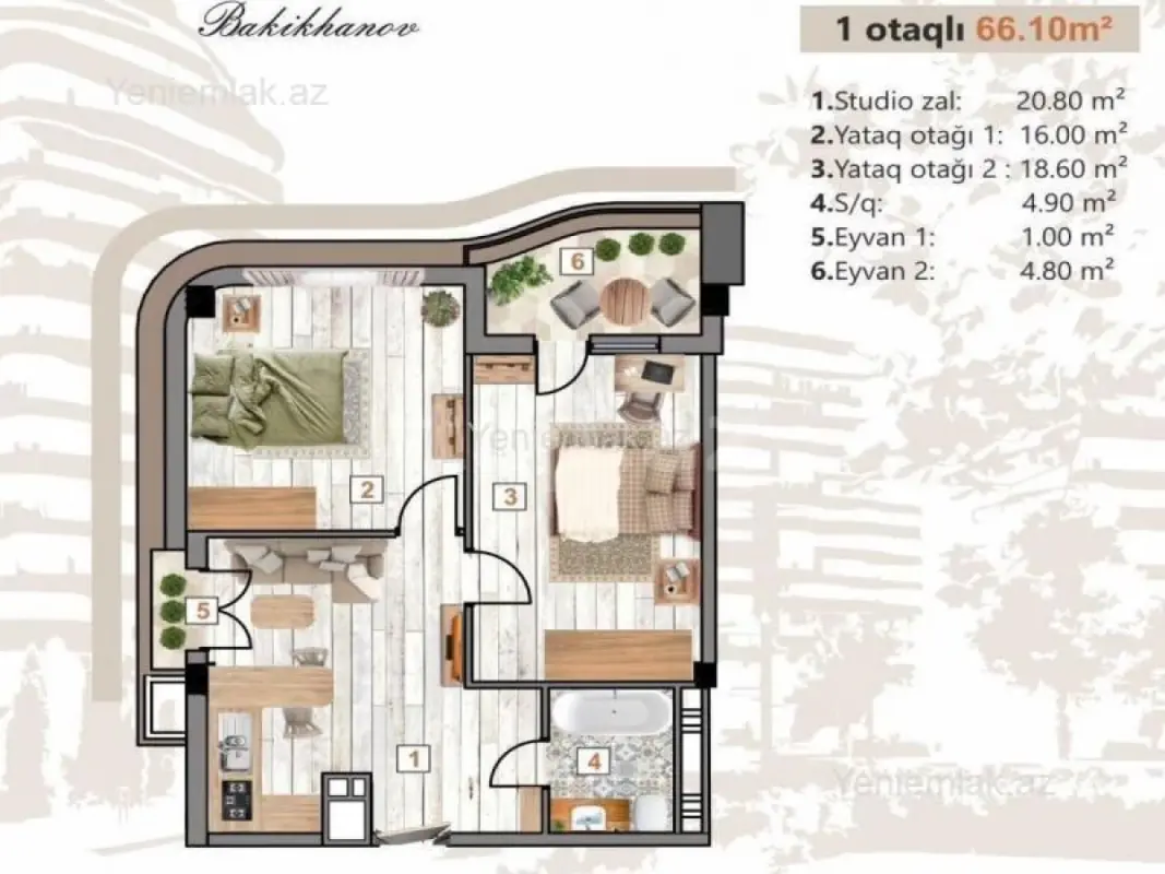 Satılır 3 otaqlı yeni tikili 66.1 m²
