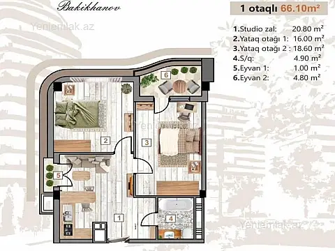 Satılır 3 otaqlı yeni tikili 66.1 m² — Bakı, Sabunçu 3 otaq 66.10 m²