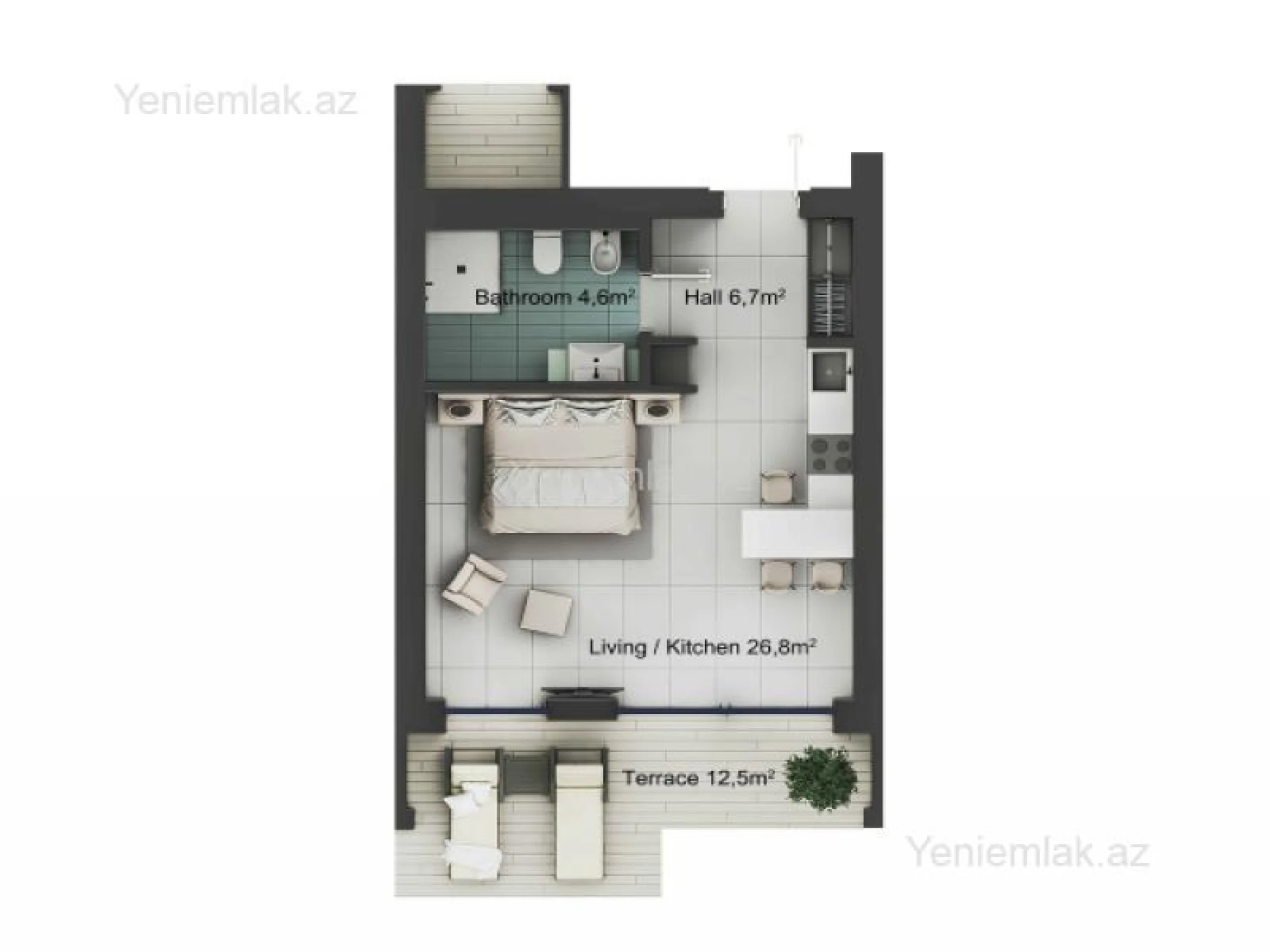 Kirayə verilir 1 otaqlı həyət evi 60 m²