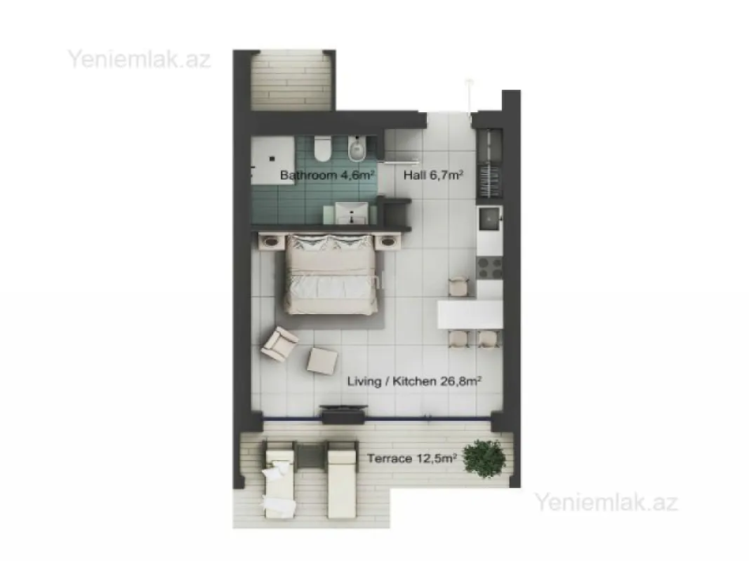 Kirayə verilir 1 otaqlı həyət evi 60 m²