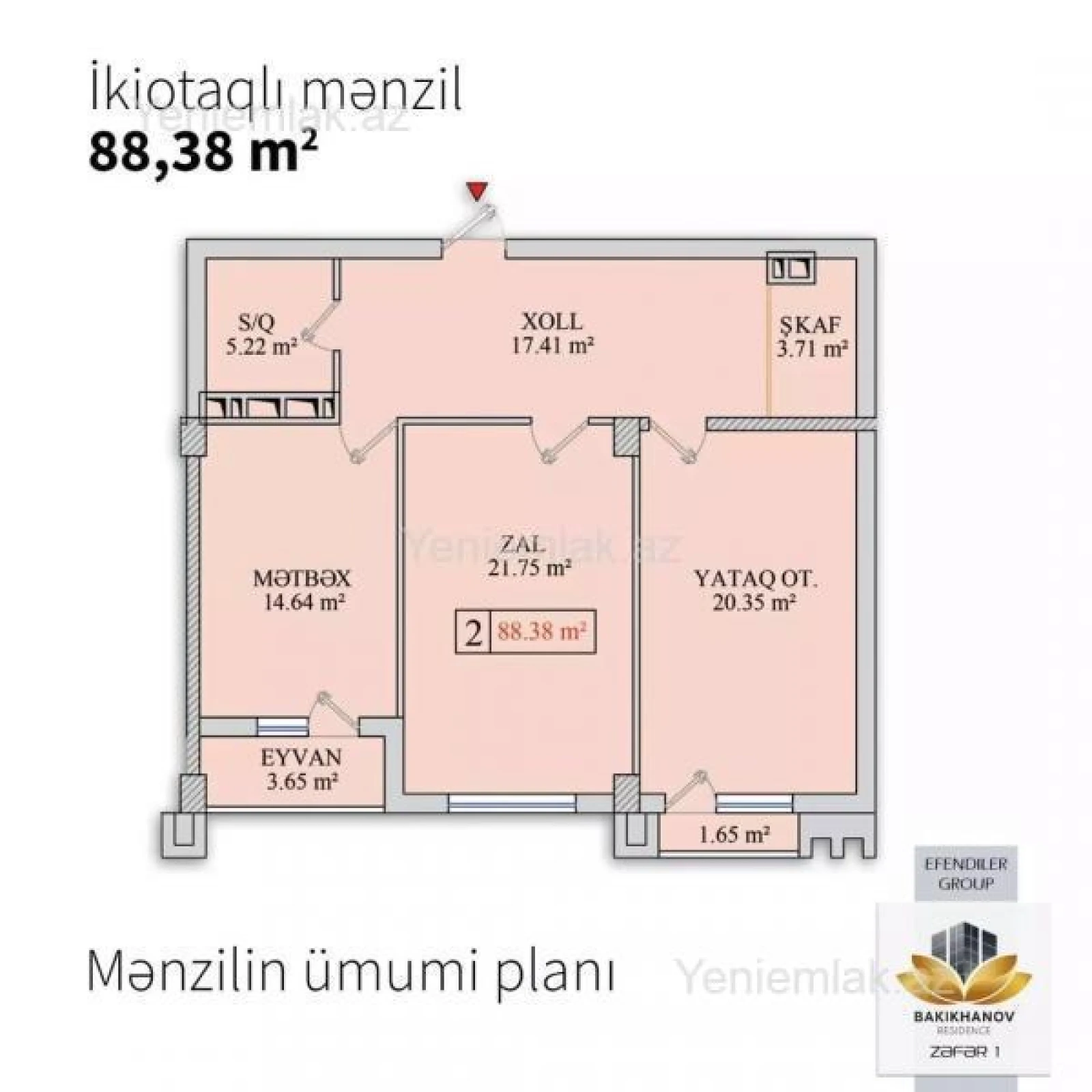 Satılır 2 otaqlı yeni tikili 89 m²