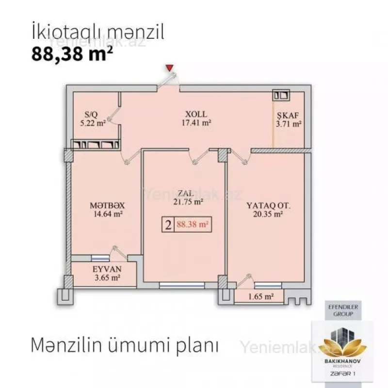 Satılır 2 otaqlı yeni tikili 89 m²